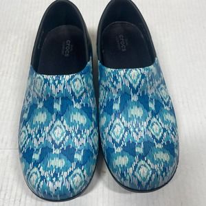 Asos Blue Black Dual Comfort Nurse Anti Slip Geometric Print Clog Mule‎ Womens 6